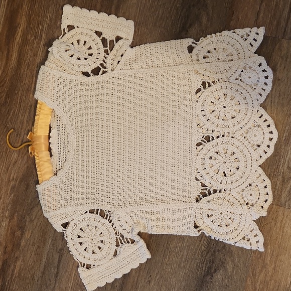 Solitaire By Anthropologie Cream Crochet Top Size Small - Picture 5 of 5